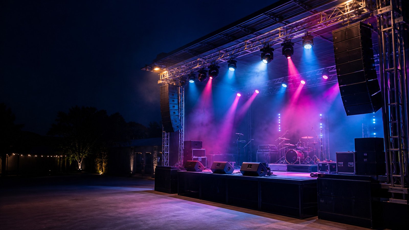 Escenario con equipos profesionales de audio e iluminación